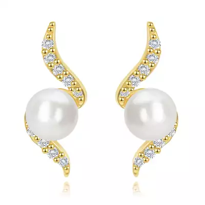 585 sárga arany fülbevaló - spirális gyémántokból és középen gyöngy