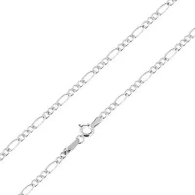 585 fehér arany nyaklánc, Figaro motívum - három ovális és egy hosszúkás láncszem, 450 mm