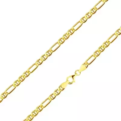 14K sárga arany lánc - hosszúkás szem, három ovális szem pálcákkal, 550 mm