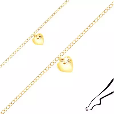 Arany színű ezüst bokalánc - fényes szív, fekete cirkónia