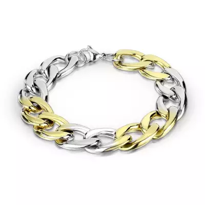 Kétszínű acél karkötő - ovális szemek, párhuzamos kapcsolás, 12 mm