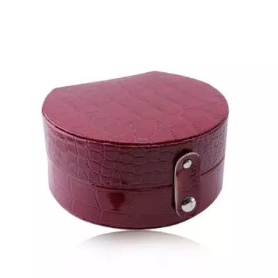 Piros ékszerdoboz - krokodil mintás műbőr, félkör, patentos