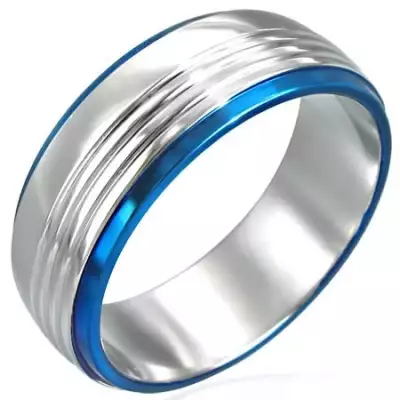 Gyűrű sebészeti acélból két kék sávval - Nagyság_ 50