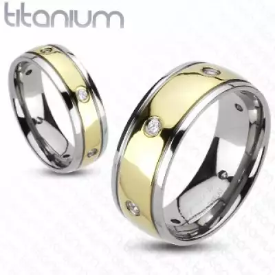 Cirkóniaköves titánium gyűrű, kétszínű - Nagyság_ 69