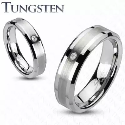 Tungsten gyűrű - csiszolt sáv egy cirkóniával - Nagyság_ 54