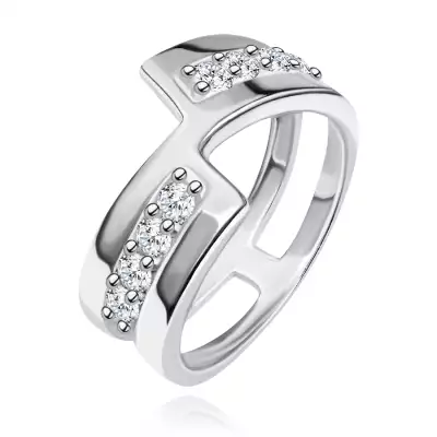 925 ezüst karikagyűrű – megszakított vonal, ragyogó cirkóniák - Nagyság_ 49