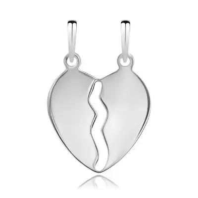 925-ös ezüst medál - tükrösen fényes kettétört szív