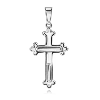 925 ezüst medál - kereszt gravírozott oválisokkal és virág alakú végekkel