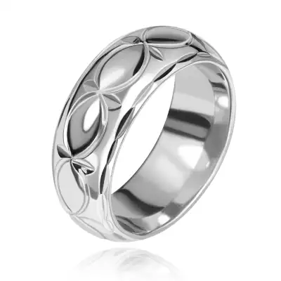 925 ezüst karikagyűrű - vésett sugarak és búzaszemek - Nagyság_ 63