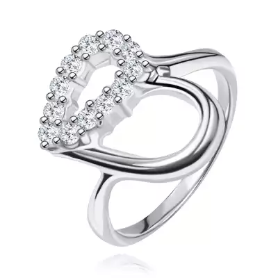 Ezüstgyűrű - szívecske és cirkonköves könnycsepp - Nagyság_ 52