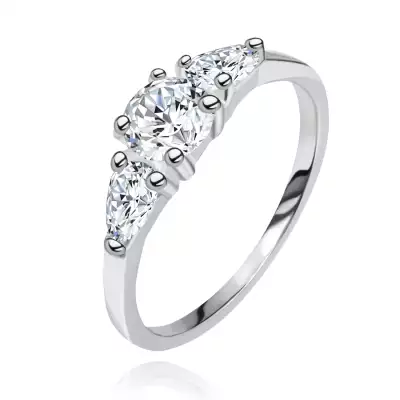 Sterling ezüs gyűrű - kerek cirkónia két ragyogó levéllel - Nagyság_ 54