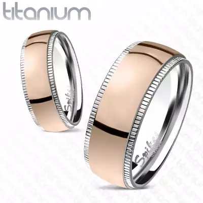 Rózsaszín-arany titánium gyűrű - bordázott szegély - Nagyság_ 55