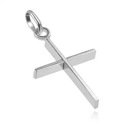 Medál fehér aranyból - fényes keskeny kereszt magasított szélekkel