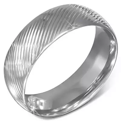 Ezüst színű acél karika gyűrű ferde bemetszésekkel - Nagyság_ 54