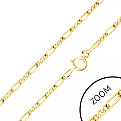 Nyaklánc 14K sárga aranyból - három kicsi és egy hosszabb szem, 450 mm