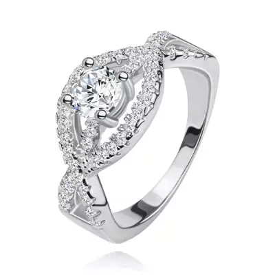 925 ezüst gyűrű, hullámos cirkóniás vonal, kerek, átlátszó kő - Nagyság_ 68