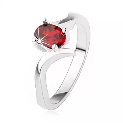 Elegáns gyűrű 925 ezüstből, rubinvörös cirkónia, hullámos szárak - Nagyság_ 50
