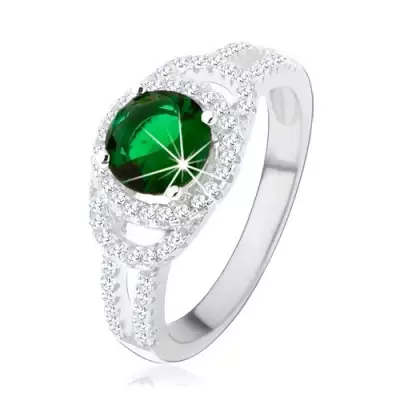 925 ezüst gyűrű, kettős csillogó kontúr, zöld kerek cirkónia - Nagyság_ 56