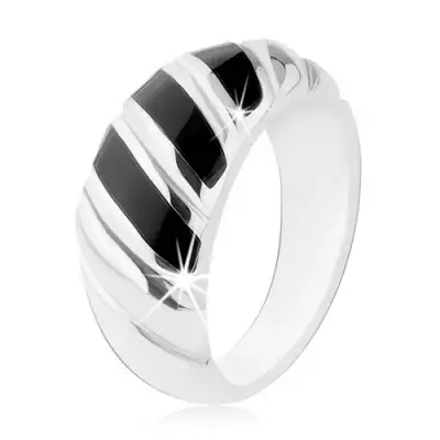 Gyűrű, 925 ezüst, fekete ferde vonal, bevágások - Nagyság_ 59