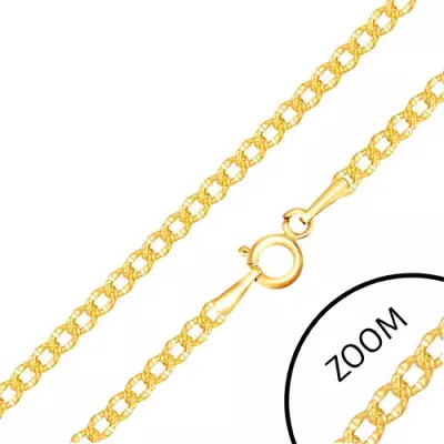 14k sárga arany nyaklánc - ovális szemek gravírozott pöttyökkel, 450 mm