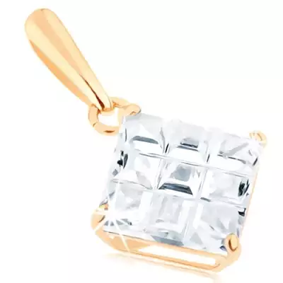 585 arany medál - átlátszó cirkóniás négyzet, felületén átlós karcolásokkal