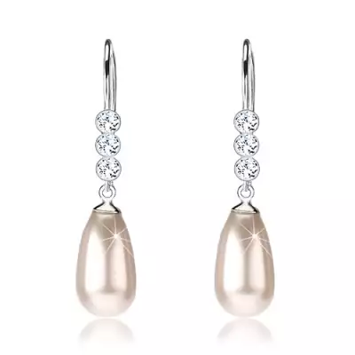 Fülbevaló, 925 ezüst, átlátszó Swarovski kristály és Swarovski gyöngy