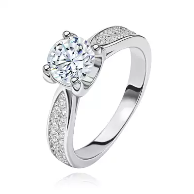 925 ezüst eljegyzési gyűrű, szűkített szárak, cirkónia - Nagyság_ 52