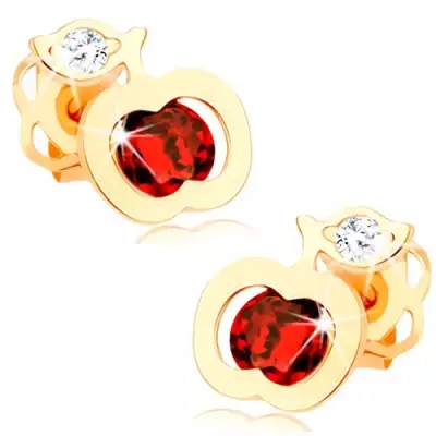 14 karátos arany fülbevaló alma alakú piros és átlátszó cirkóniával