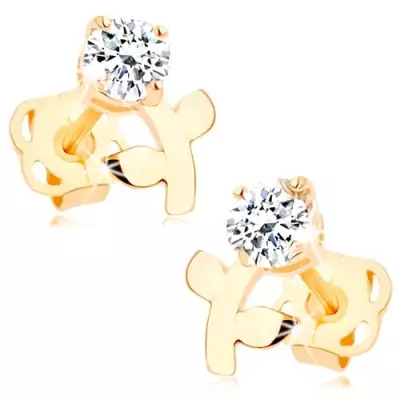 14 karátos arany fülbevaló cirkónia virággal és levelekkel