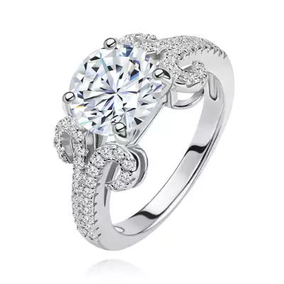 925 ezüst eljegyzési gyűrű, kerek átlátszó cirkónia, csillogó szárak - Nagyság_ 57