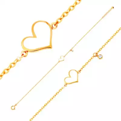 585 arany karkötő - fehér fénymázas szabálytalan szív és átlátszó cirkónia, vékony lánc