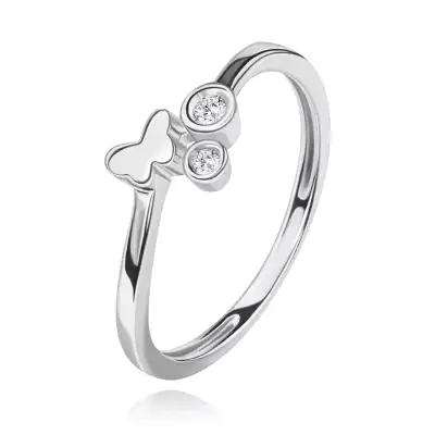 Gyémánt gyűrű fehér 14K aranyból - két csillogó briliáns, fényes lepke - Nagyság_ 52