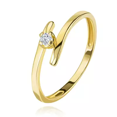 Gyémánt gyűrű sárga 14K aranyból - csillogó átlátszó briliáns, vékony meghosszabított szárak - Nagyság_ 53