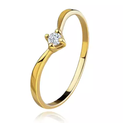 Gyűrű sárga 585 aranyból - fényes hajlított szárak, csillogó átlátszó gyémánt - Nagyság_ 53