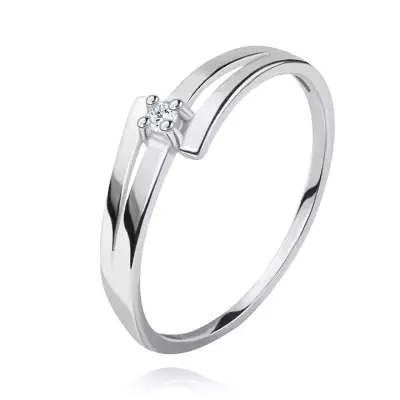 Briliáns gyűrű fehér 14K aranyból - osztott fényes szárak, átlátszó gyémánt - Nagyság_ 54