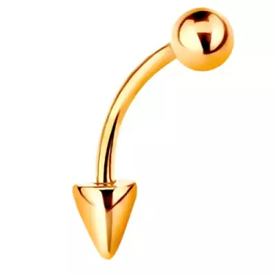 14K arany piercing - fényes hajlított súlyzó golyóval és kúppal, 10 mm