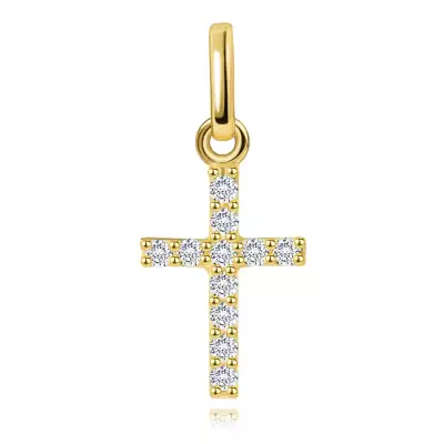 Medál sárga 14K aranyból - kis kereszt átlátszó briliánssal díszítve