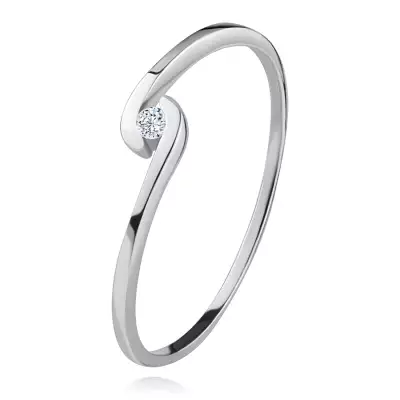 Gyűrű fehér 14K aranyból - kerek átlátszó cirkónia a hajlított szárvégek között - Nagyság_ 60