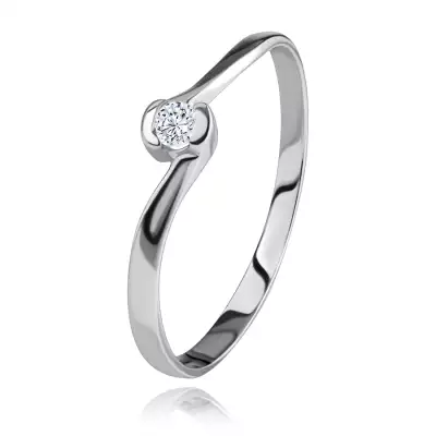 Gyűrű fehér 14K aranyból - hajlított szárvégek, kerek átlátszó cirkónia - Nagyság_ 53