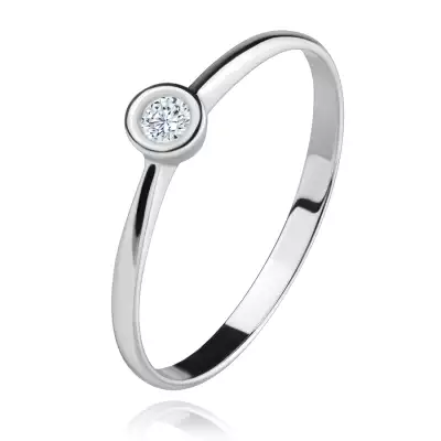 Gyűrű fehér 14K aranyból - átlátszó cirkónia fényes foglalatban, szűkített szárak - Nagyság_ 59