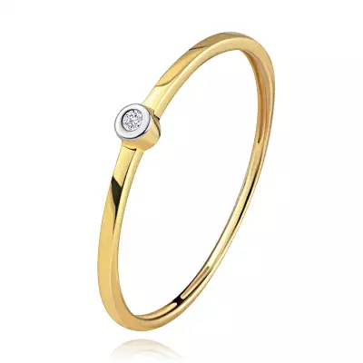 585 arany kétszínű gyűrű - átlátszó cirkónia kerek foglalatban, vékony szárak - Nagyság_ 53
