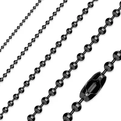 Acél nyaklánc, fényes sima golyók, fekete színű felület - Vastagság_ 3 mm, Hossz: 485 mm