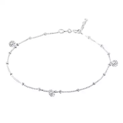 925 ezüst bokalánc, három átlátszó cirkónia szögletes láncon golyókkal