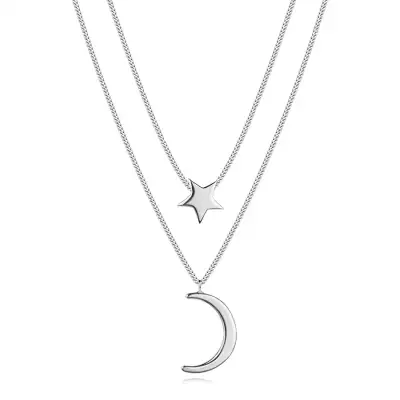 925 ezüst nyakék, dupla lánc, csillag és hold