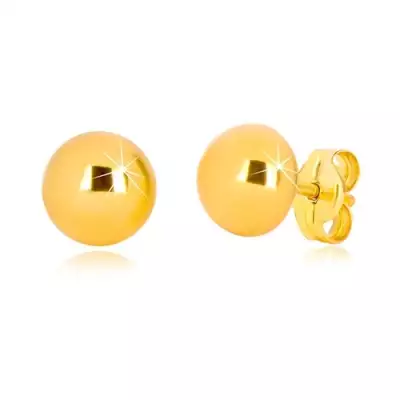 375 sárga arany fülbevaló - egyszerű félgömb fényes felülettel, 6 mm