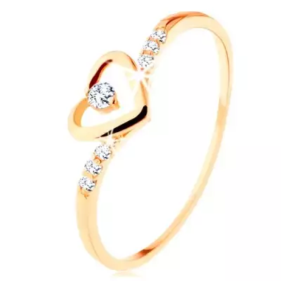 375 arany gyűrű, szívkörvonal átlátszó cirkóniákkal, díszített szárak - Nagyság_ 57
