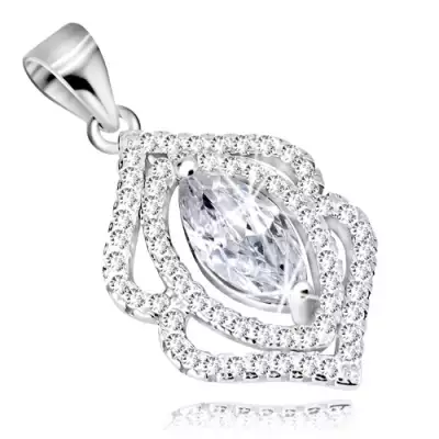 Ródiummal kezelt 925 ezüst medál - cirkónia búzaszem átlátszó színben, cirkóniás vonalak