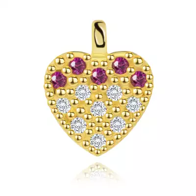 375 arany medál - szív körvonal rózsaszín és átlátszó cirkóniákkal kirakva