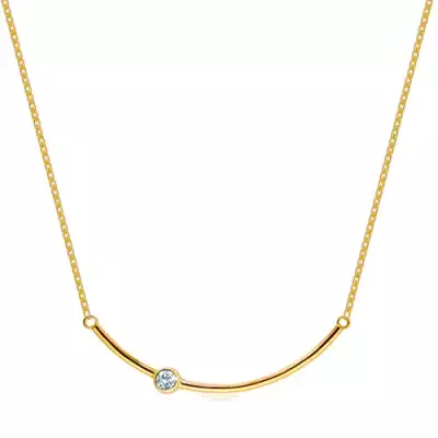 14K sárga arany nyaklánc - lekerekített sima vonal átlátszó foglalatba helyezett cirkóniával díszítve