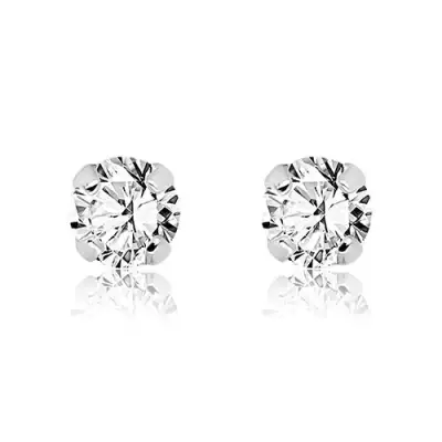 Beszúrós fülbevaló 585 fehér aranyból – kerek átlátszó cirkónia egy foglalatban